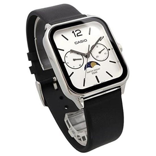 CASIO Standard Moon Phase Analog Mens Watch MTP-M305L-7AV Black Leather Band Silver Overseas Model
