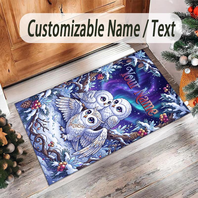 Birds Theme Crystal Velvet Floor Rug Personalized Custom Name Text Warm Carpet Home Decoration