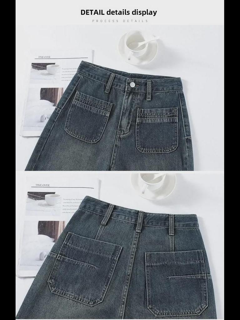 Cement Gray High Waist Wide Leg Jeans for Pear-Shaped Women