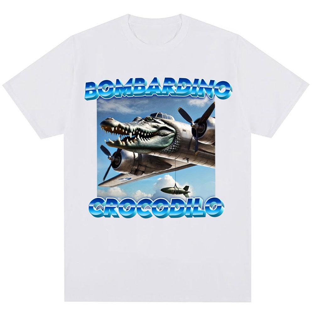 Bombardiro Krokodil Gator Lustiges Meme T-Shirt Humor Italienischer Hirnfraß Vintage Neuheit Geschenk T-Shirts Mode Locker Baumwoll T-Shirts