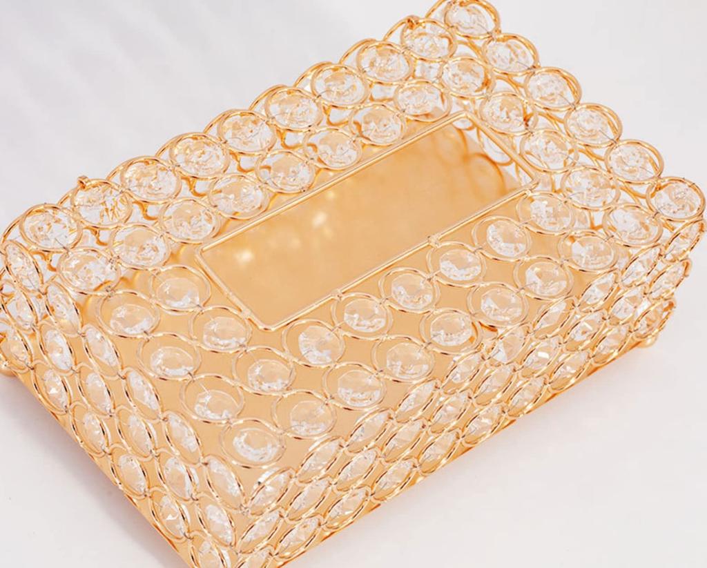 [Queen-b] Tissue Box Holder, Crystal, Round, Stylish, Gold, Interior, Transparent, Sparkling, Luxury, European Style, Perfect for Living Room,
