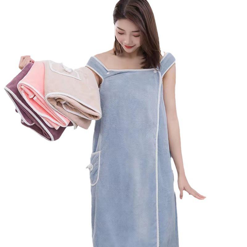 Coral Fleece Wearable Bath Skirt: Cute, Large, Strappy, High Water Absorption for Adults - Perfect for Autumn and Winter