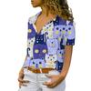 Summer Women's Casual Short-sleeved Lapel Shirt with Many Cat Prints Tops Personality Fashion Clothing
