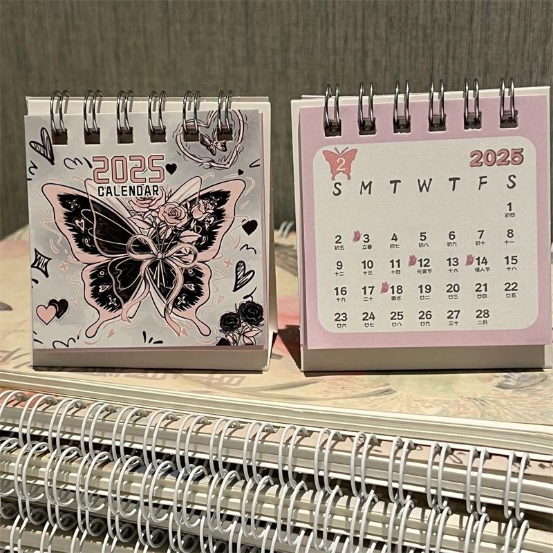 

2026 Mini Loose Leaf Ring Calendar Butterfly Calendar Student Date Record Calendar Book Decoration Desktop Ornaments New Gifts