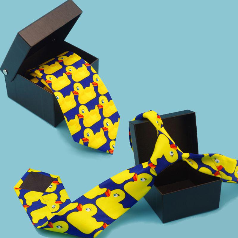 Funny Yellow Duck Printed Necktie Imitation Silk Cosplay Business Suit Ties Neckwear Show