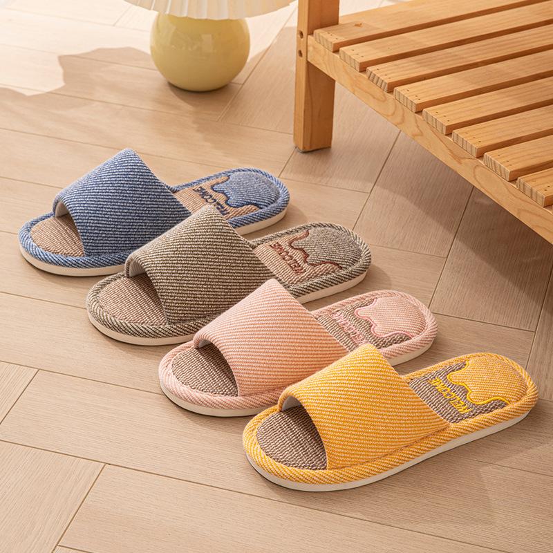 Damen Leinen Hausschuhe Vier Jahreszeiten Herren Indoor Sandalen Erwachsene Paare Offene Zehen Atmungsaktiv Hausschuhe