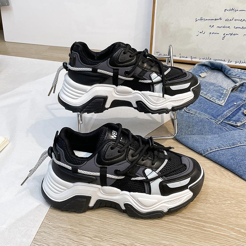 

Новые туфли для папы, женская весенне-осенняя модная спортивная обувь для студентов, женская повседневная обувь в тон, дышащая, с толстой подошвой, с сеткой, универсальная 40 чёрный