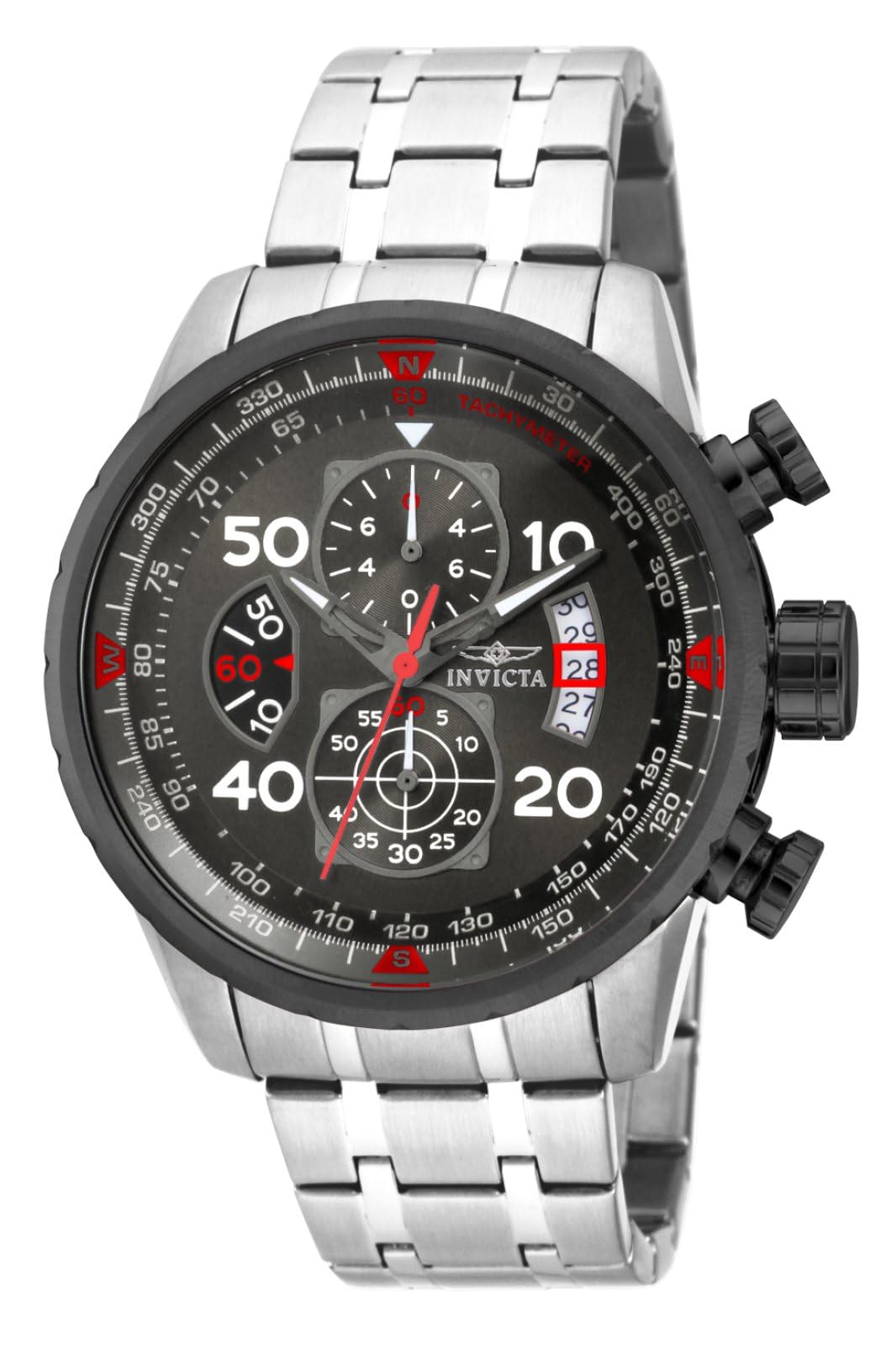 

[Invicta] Часы Aviator кварцевые 48 мм корпус серебристый ремешок из нержавеющей стали циферблат цвета пушечной бронзы 17204 мужские [Товар]