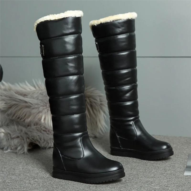 Fashion Winter Warm Pink White Snow Boots Women Shoes Low Heels Knee High Boots Female Platform Plush Long Boats Mujer Black