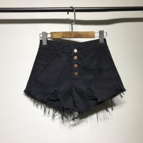 Damen-Shorts mit Quaste, lockeres All-Match, hohe Taille, Knopfleiste, zerrissene Shorts, Freizeitkleidung
