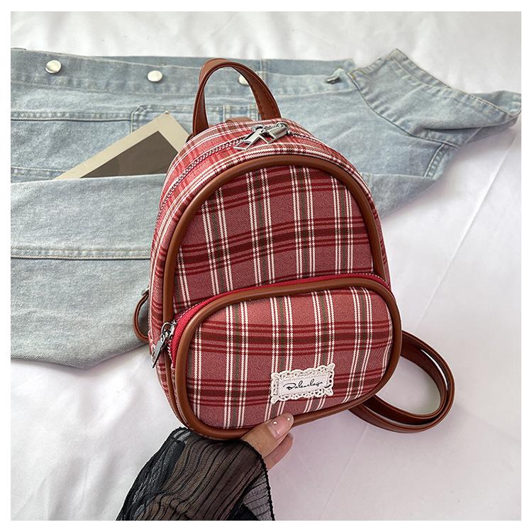 New Cartoon Plaid Backpack 2025 Korean Version Retro Premium Versatile Handbag Exquisite Women's Backpack