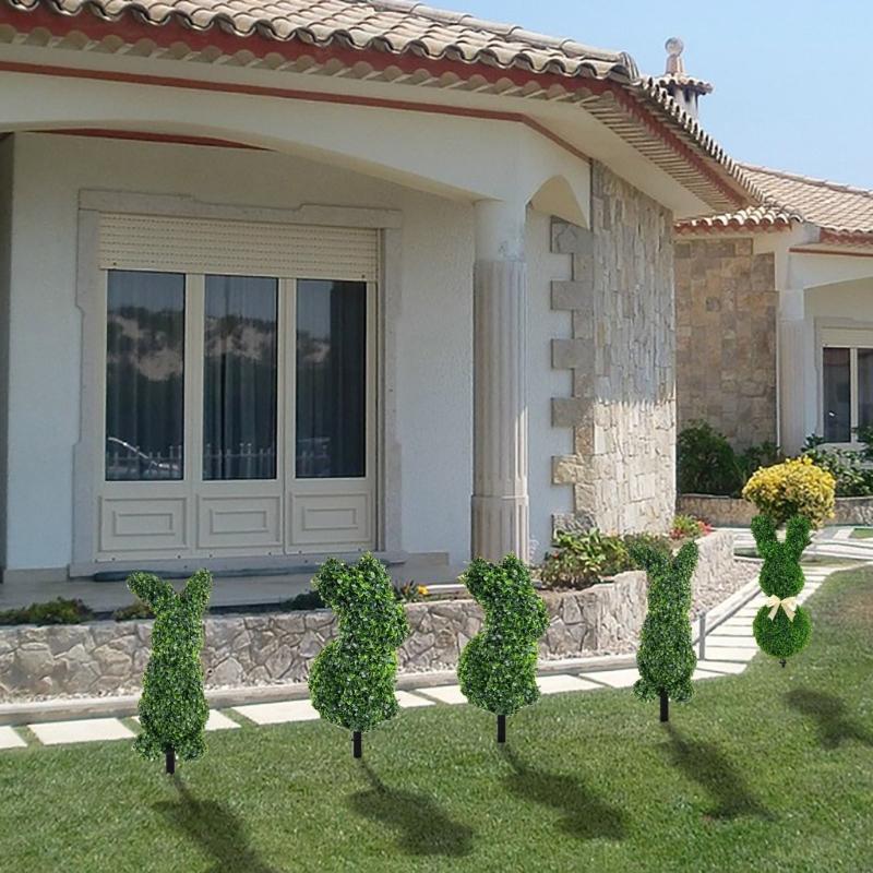 Easter Rabbit Topiary Green Artificial Rabbit Topiary Tree Pot Fake Easter Rabbit Plant Faux Plant for Porch P9YB