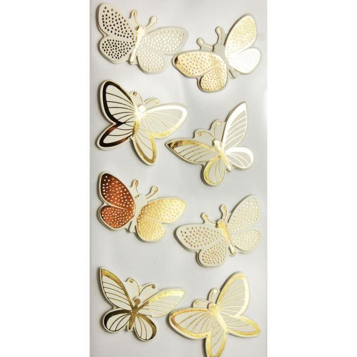 Autocollants 3D - Topper - Papillons - Dorés - 8 pièces - Design exclusif