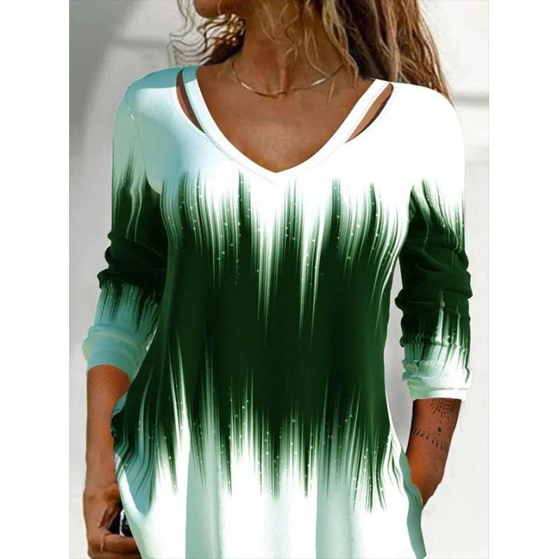 JPNTKY Damen Mode Lässige Langarm V-Ausschnitt Blusen & Hemden