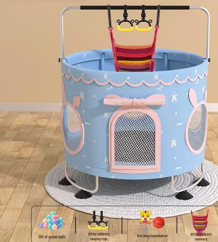 

TLXT Kids Castle Trampoline with Safety Net, Swing & Rings