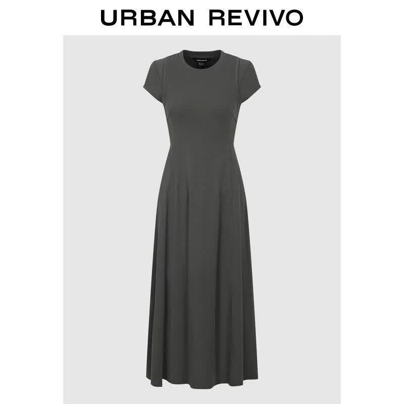 

UR Women s Solid Round Neck Short Sleeve A-Line Dress L
