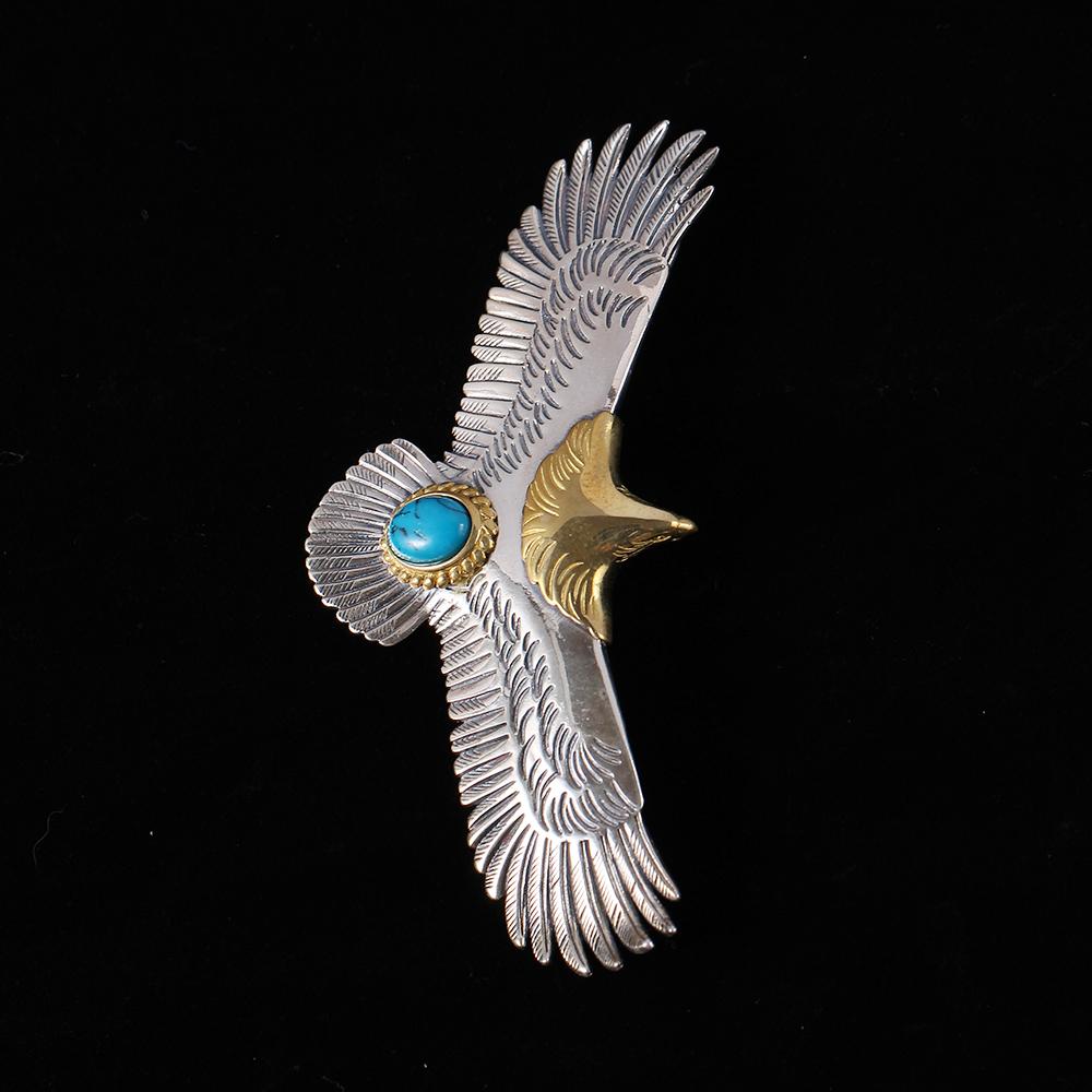 S925 Sterling Silver Jewelry Thai Silver Handmade Turquoise Gold Head Eagle Fashion Pendant for Men