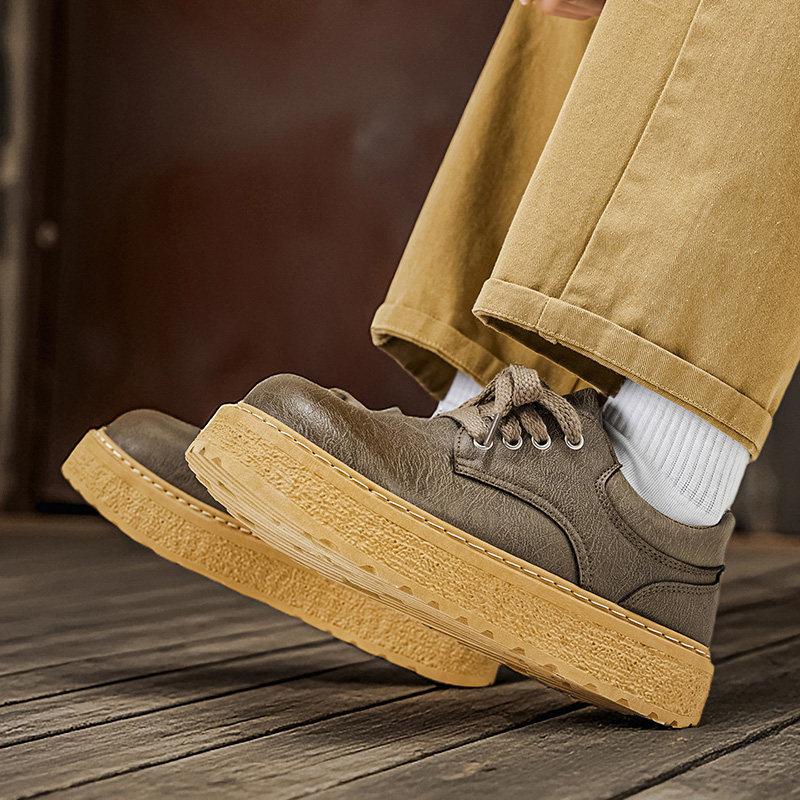 Shoes Winter British style retro casual leather shoes Leather surface waterproof and non-slip sports thick sole heightening Martin shoes