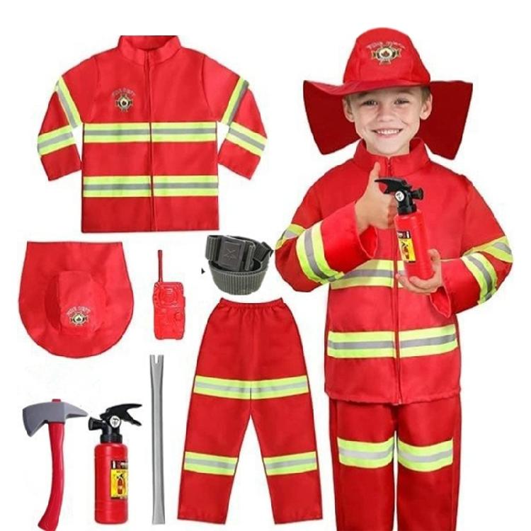 8-teiliges Feuerwehrmann-Kostüm für Kinder Feuerwehrmann Verkleidungskleidung Feuerwehrmann-Kostüm mit Spielzeugzubehör-Set für Rollenspiele