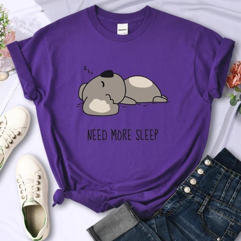 Need More Sleep Cartoons Bear Women T-Shirt Street All-math Tops Fashion Hip Hop Casual Clothing Personality Female Short Sleeve