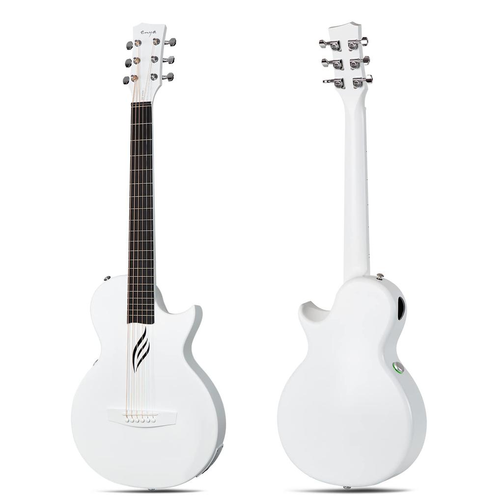 Enya Nova Go SP1 Acoustic/Electric Guitar, Carbon Fiber Mini Guitar with AcousticPlus Pickup, Includes Guitar Case and Strap (White)