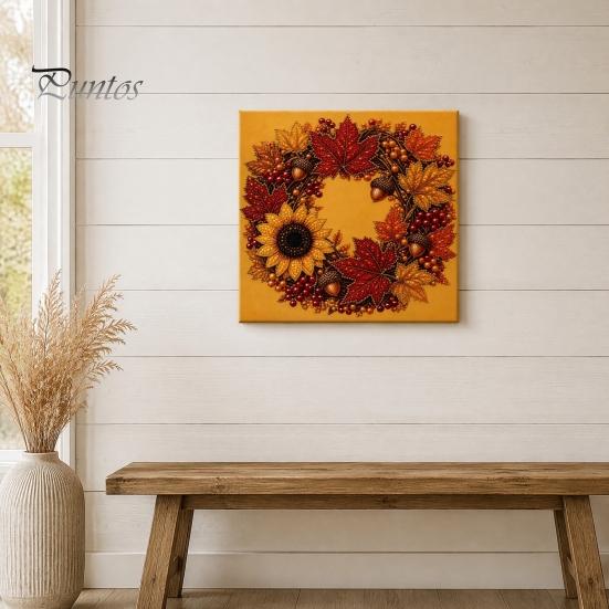 Funkelnde Herbstornamente Kürbis Kunst-Kit mit Kunstperlen, Herbstkranz Malerei Ernte Handgemachtes Bastelgeschenk 3D Perlen-Kit für Erwachsene Anfänger, Zuhause