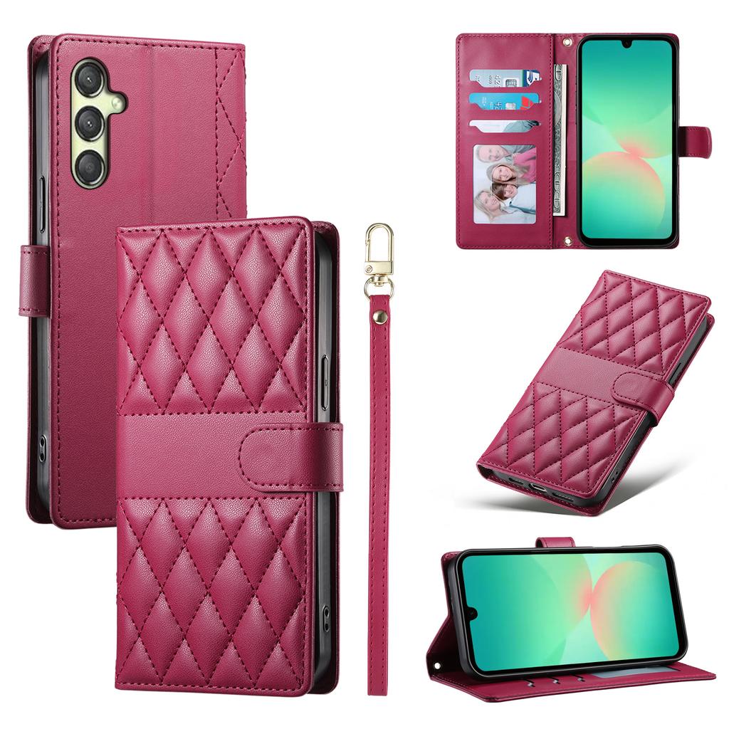 Etui dla Samsunga Galaxy A17 5G, Pikowanie w romby, Portfel z podstawką, Skórzane etui na telefon z długim/krótkim paskiem