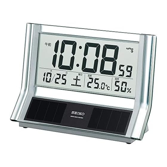 Seiko Clock Настольные часы Гибридные солнечные радио цифровой календарь дисплей температуры и влажности Серебристый металлик SQ690S SEIKO