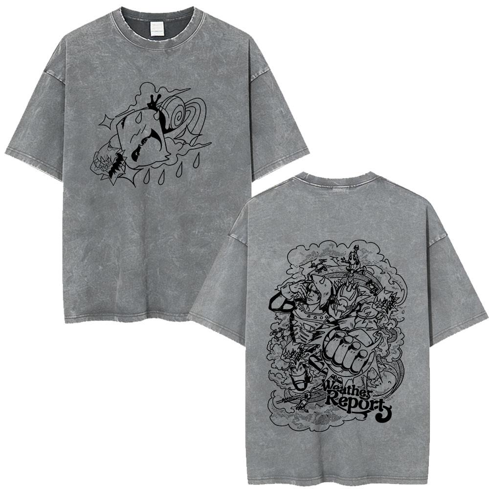 Anime JoJo Bizarre Adventure Jotaro Kujo Vintage Acid Washed T Shirts Men Women Cotton Casual Short Sleeves Tshirts Streetwear