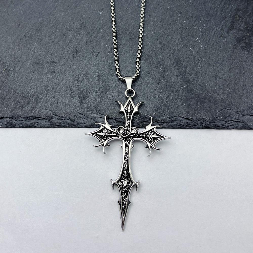 Retro Gothic Cross Pendant Necklace - Unisex Ethnic Pattern Sweater Chain