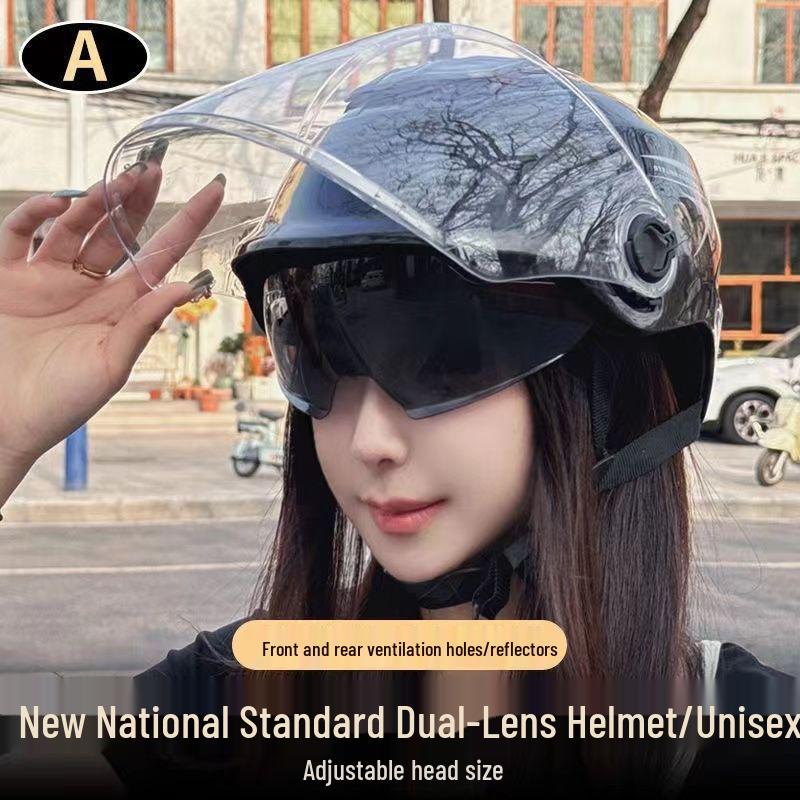 Durable Dual-Lens Motorcycle Half Helmet for Men & Women – Breathable, Sun-Protected, All-Season Safety