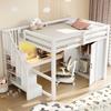 140x200 Loft Bed with Desk and Shelf, Wardrobe, Storage Stairs, USB and LED Lights, White