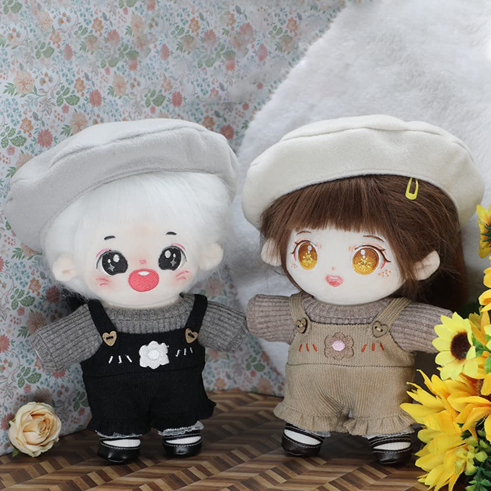 Niannyyhouse 20cm Doll Clothes: Bunny Ear Hat, Sweater, and Suspender Pants, Cotton Doll Clothes for Plush Toys (Pink)