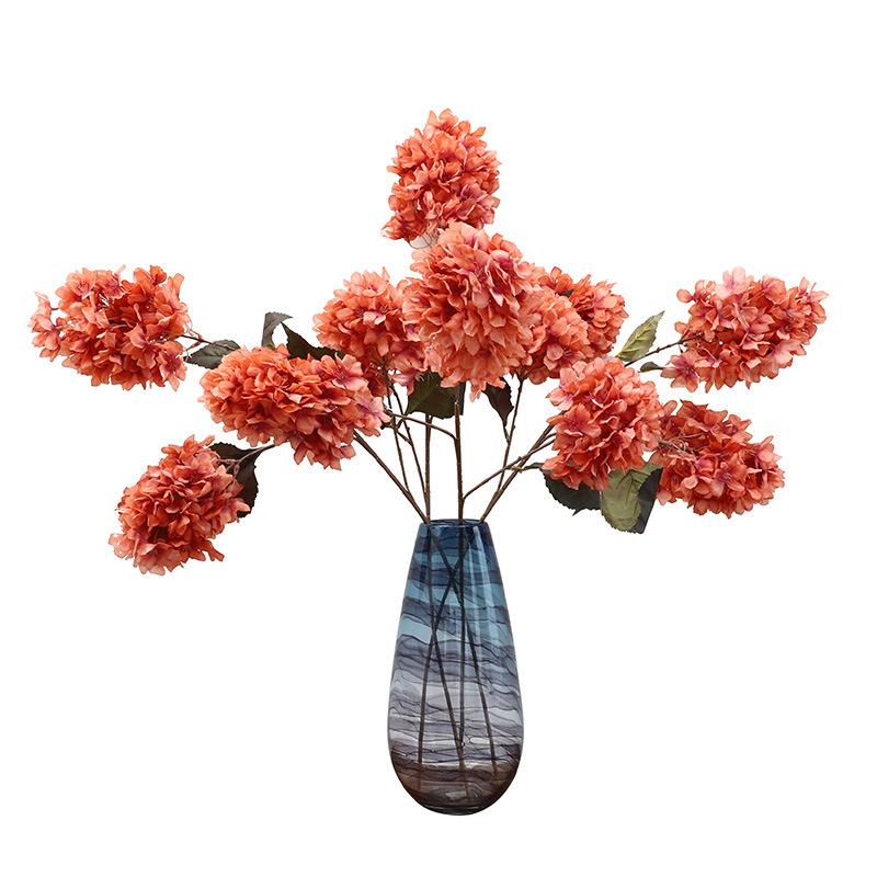 Simulated Hydrangea Hotel Lobby Wedding Decoration Fake Flowers 3 Head Large Hydrangea Wedding Simulation Flowers