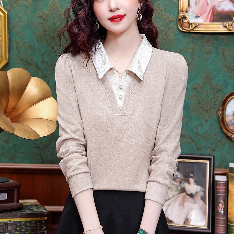 Fake Two-piece Long-sleeved Sweater for Women In Spring New Slim Top Temperament Pullover Shirt