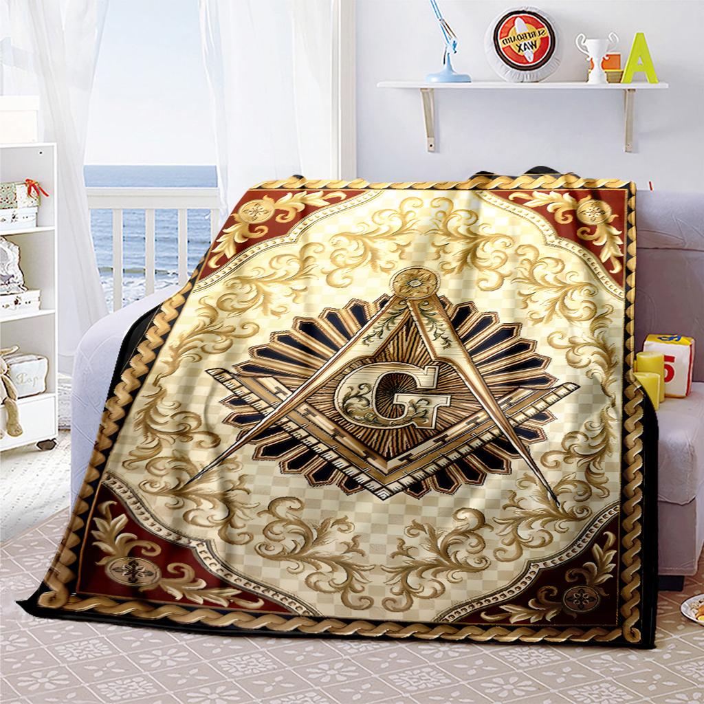 1PC  Freemason Poster Masonic Symbols  Soft Comfortable Throw Blanket Suitable All Seasons Great Gift Idea Home Office Travel