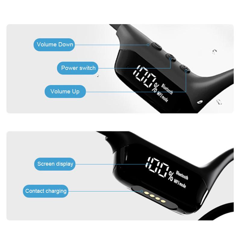 Wireless Ipx8 Waterproof Bone Conduction Headphone With 32G For Swimming Sporters Ear-Hook Open Ear Earphone Led Display Screen