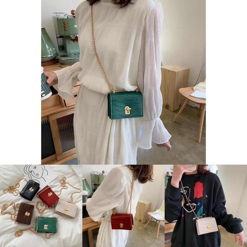 Trendy Mini Chain Shoulder Bag For Women Stylish Simple Pu Square Handbag In White Red Green Black And Brown