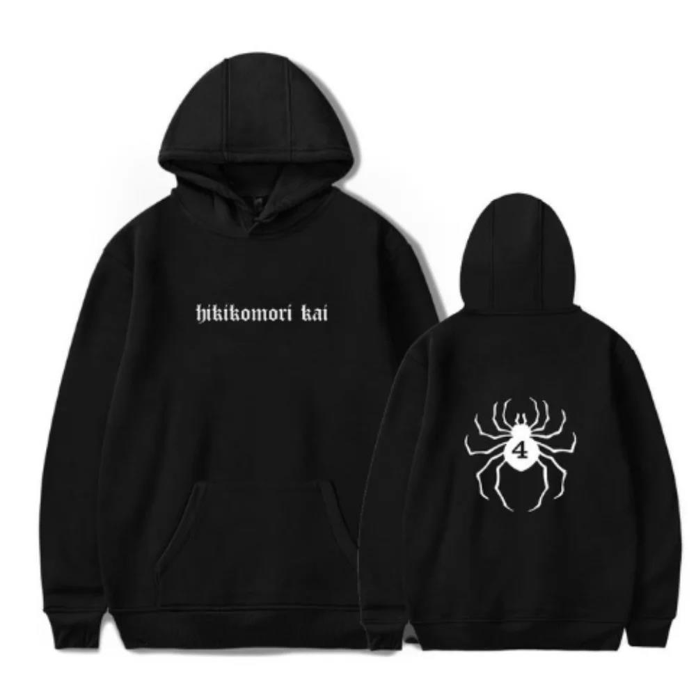 Bluza z kapturem z nadrukiem w kostium na Halloween, wzór Hikikomori, dres, męska, damska, jesienno-zimowa, polarowa, luźna bluza