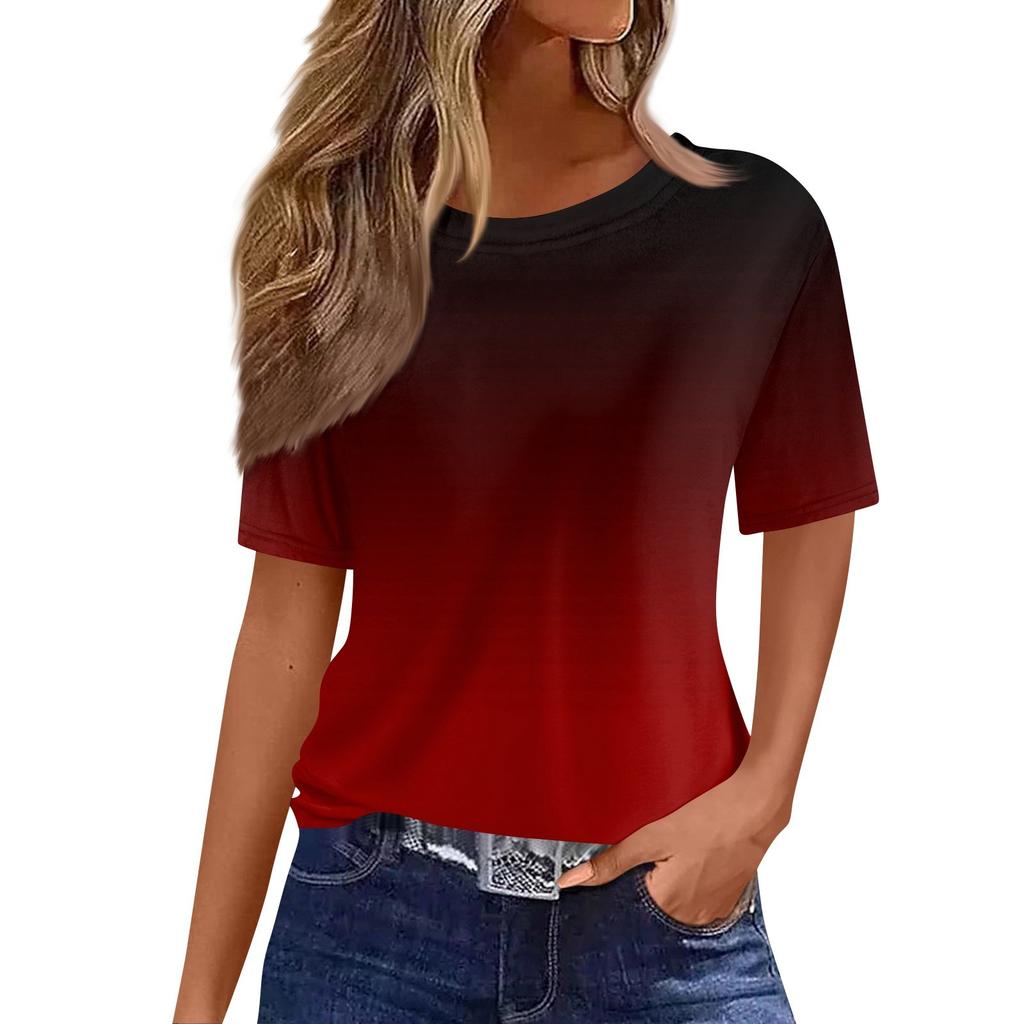 Women's Fashionable Casual Short Sleeve Print Round Neck Pullover Top