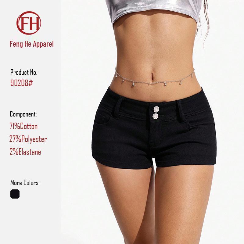 2026 Summer Black Denim Mid-Waist Women s Slimming Butt-Lifting Shorts XL