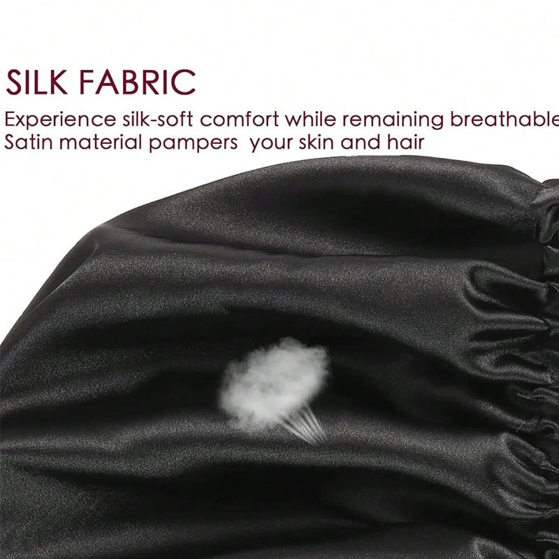 1pc Double Layer Adjustable Satin Bonnet Solid Color Elastic Button for Women Hair Hat Nightcap Silky Satin Fabric