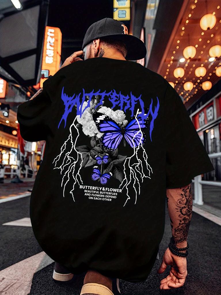 Mens 100 Cotton Tshirt with European and American Lightning Butterfly Prints  A New Summer Casual and Trendy Outfit