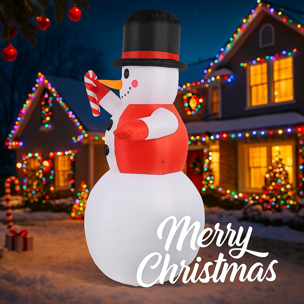 5.91FT Inflatable Toy Hat Snowman Candy Cane with LED Lit Xmas for Yard Lawn Party Decoration Xmas Home Supplies Ornament Gift