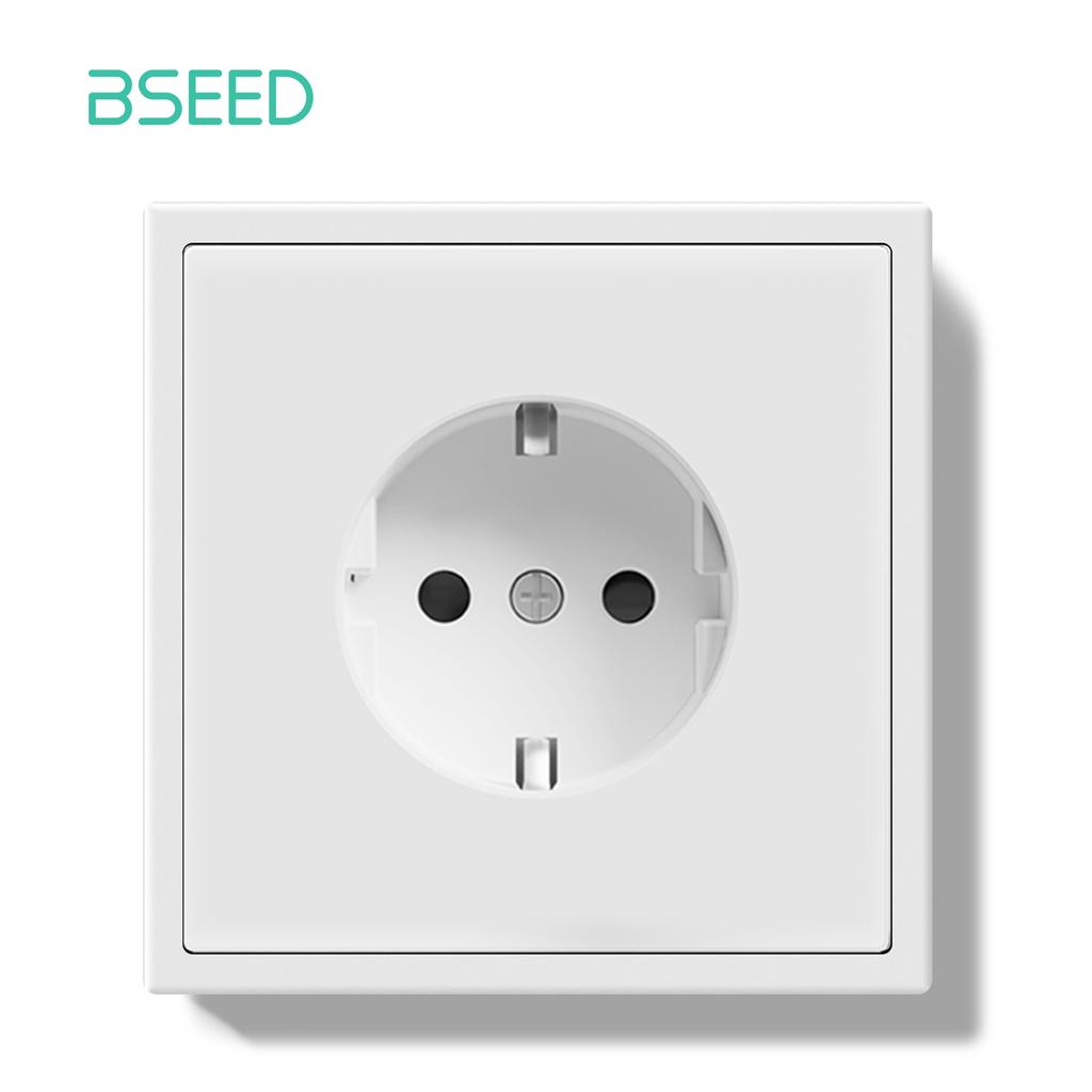 BSEED Single EU Socket 80*80mm Power Outlets Electric Sockets Plastic Frame Wall Socket White Black Gold Gray 16A E Series