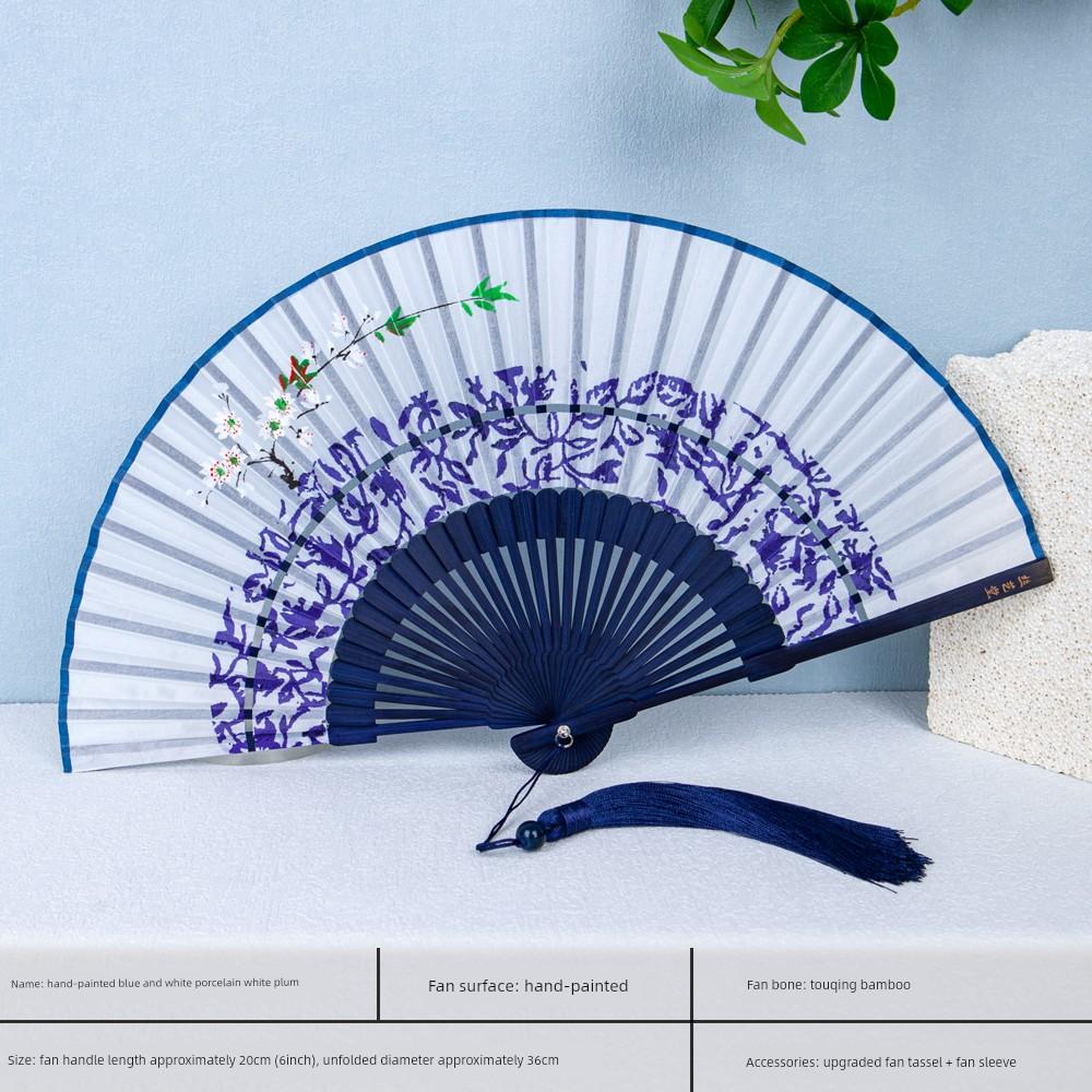 Chinese-Style Folding Fan, Creative Double-Section Fan, Hanfu Qipao Dance Fan, Women's Portable Folding Ancient-Style Small Fan