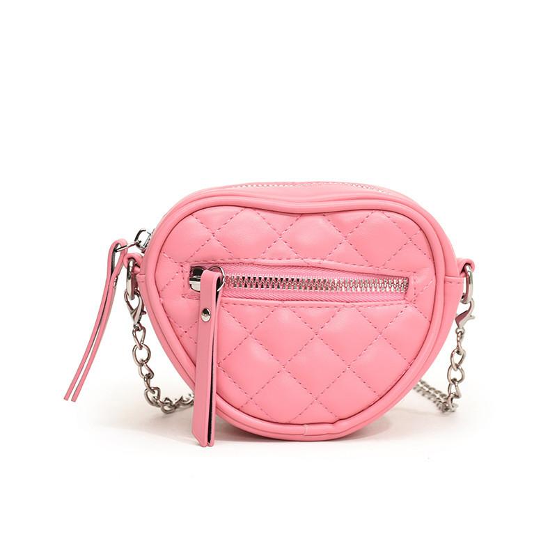 Kids Love Heart Chain Crossbody Bag Pink Pu Coin Wallet With Trendy Stitching