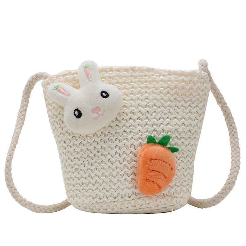 Stylish Lightweight And Durable Kids Woven Bag Featuring Cartoon Rabbit And Carrot