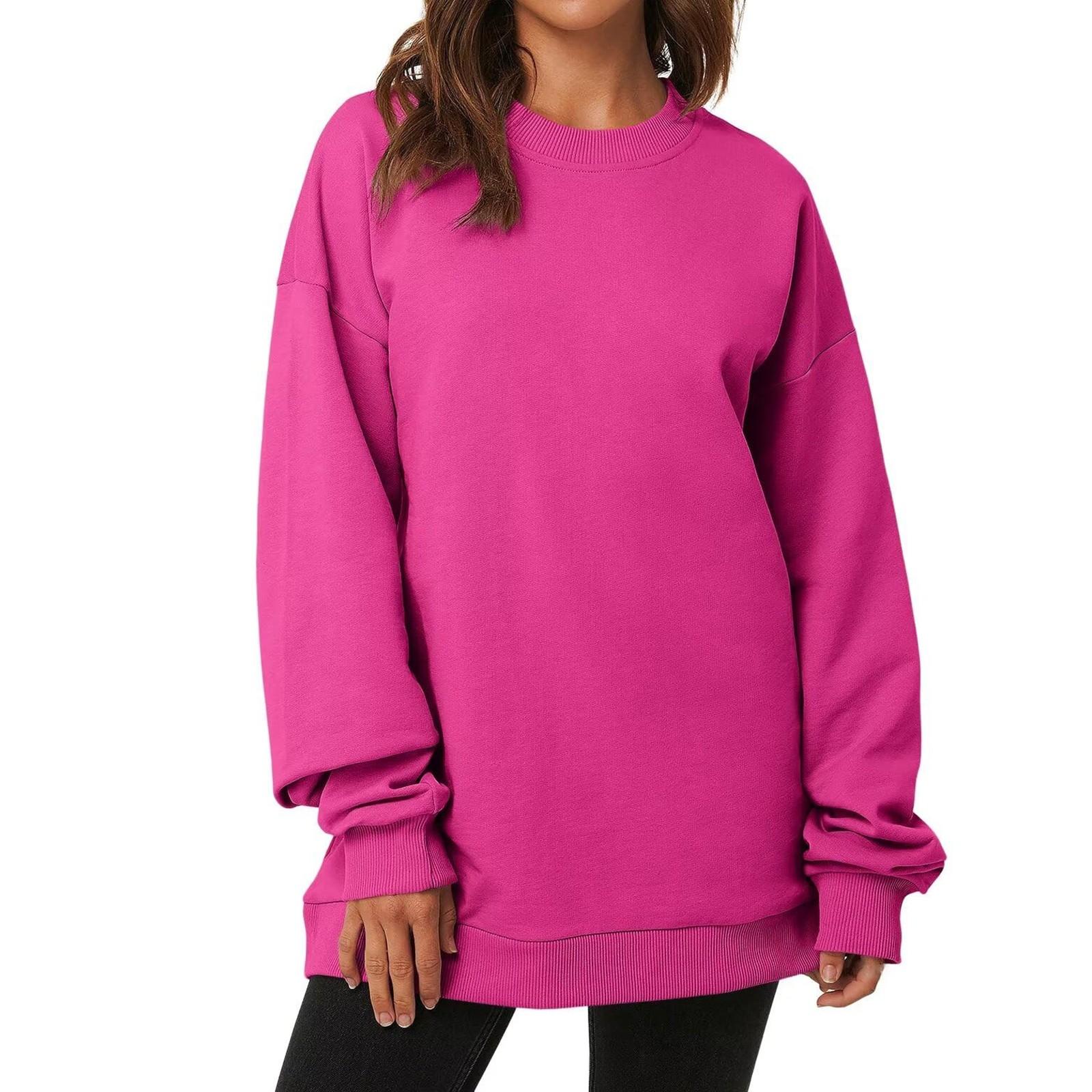 

Женские свободные толстовки с круглым вырезом и длинными рукавами, осенние повседневные свитера с короткими рукавами, свободный крой S горячий розовый