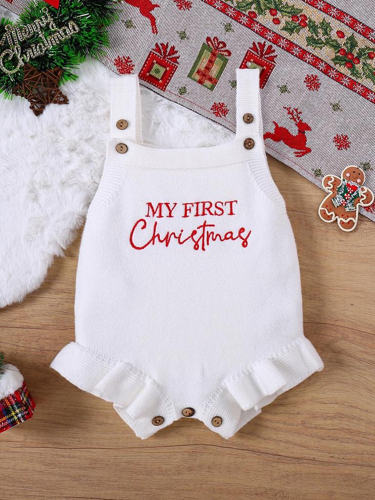 Children's Christmas Embroidered Suspender Romper